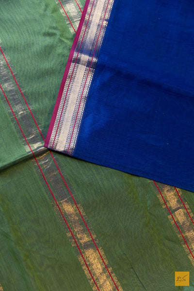 Kaveri- Blue-Green Maheshwari Silk Cotton Handwoven Saree