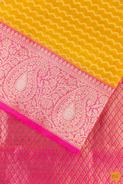 Yellow Banarasi Organza Handwoven Saree