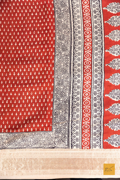 Gauthami- Brick Red Maheshwari Mulberry Silk Bagh Print Handwoven Saree