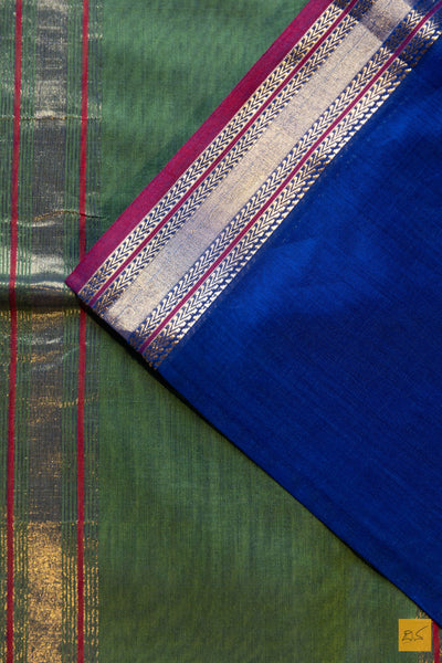 Kaveri- Blue-Green Maheshwari Silk Cotton Handwoven Saree