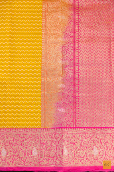 Yellow Banarasi Organza Handwoven Saree