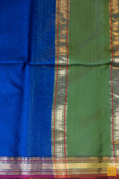 Kaveri- Blue-Green Maheshwari Silk Cotton Handwoven Saree