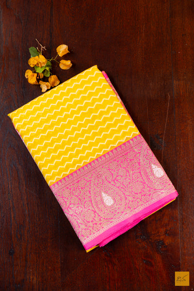 Yellow Banarasi Organza Handwoven Saree