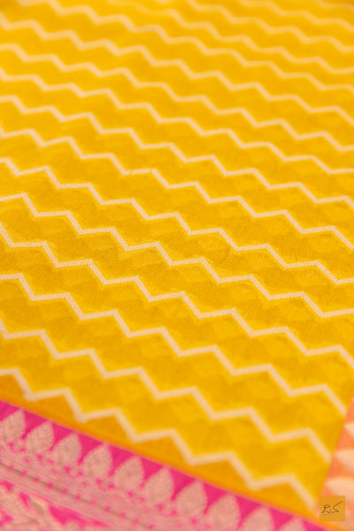 Yellow Banarasi Organza Handwoven Saree