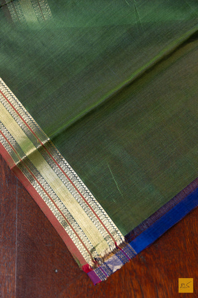 Kaveri- Blue-Green Maheshwari Silk Cotton Handwoven Saree