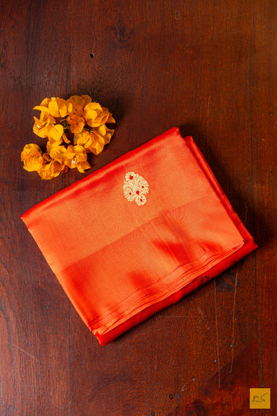Kshama- Orange Chanderi Pure Silk Handwoven Saree
