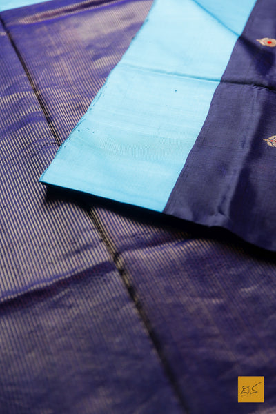 Maheshwari- Navy Blue Chanderi Pure Silk Handwoven Saree