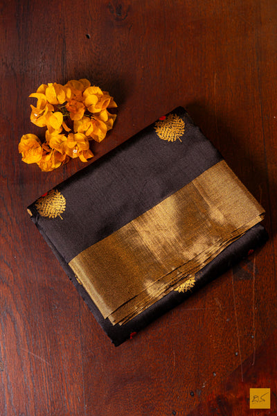 Priyankari- Black Chanderi Pure Silk Handwoven Saree