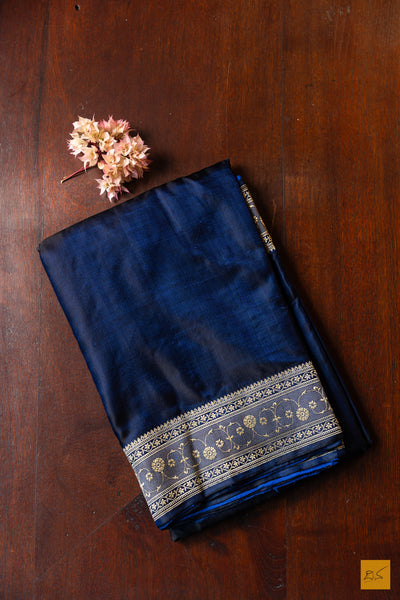 Smitha- Blue Banarasi Satin Silk Handwoven Saree