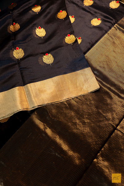 Priyankari- Black Chanderi Pure Silk Handwoven Saree