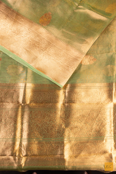 Green Banarasi Tissue Organza Handwoven Saree