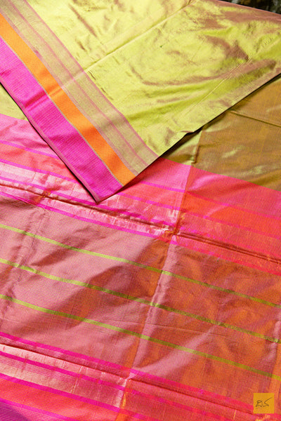 Vishakha- Green Maheshwari Pure Silk Handwoven Saree