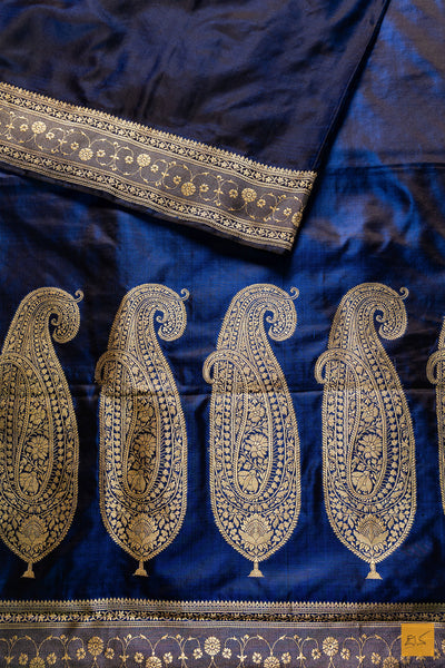 Smitha- Blue Banarasi Satin Silk Handwoven Saree