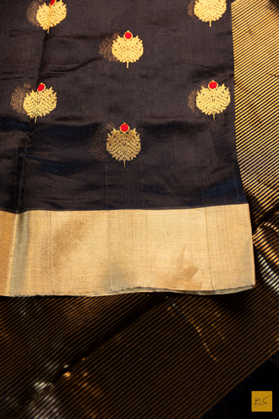 Priyankari- Black Chanderi Pure Silk Handwoven Saree