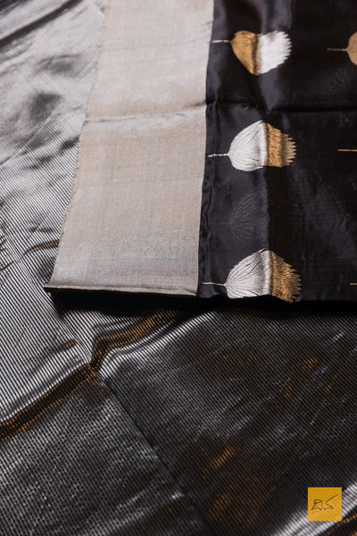 Manonmani- Black Chanderi Pure Silk Handwoven Saree