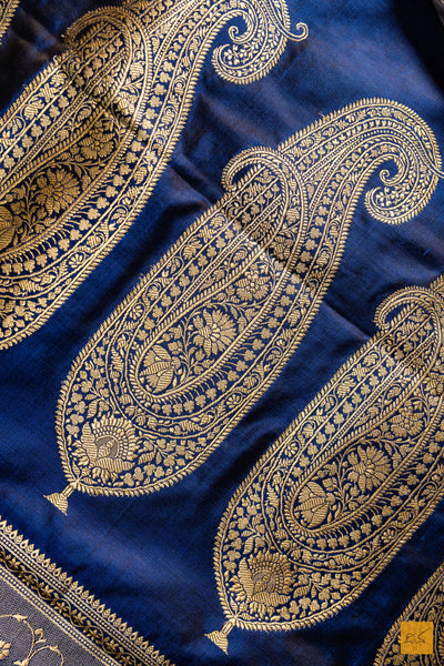 Smitha- Blue Banarasi Satin Silk Handwoven Saree