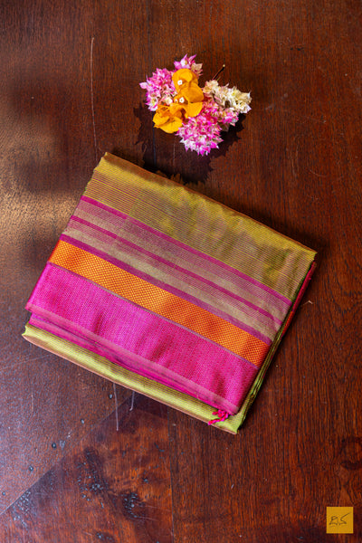 Vishakha- Green Maheshwari Pure Silk Handwoven Saree