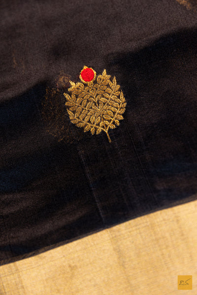 Priyankari- Black Chanderi Pure Silk Handwoven Saree