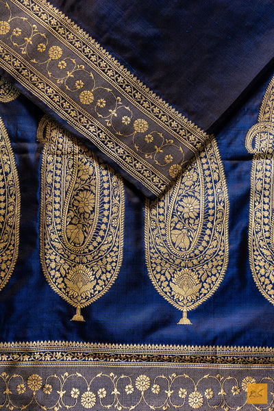 Smitha- Blue Banarasi Satin Silk Handwoven Saree