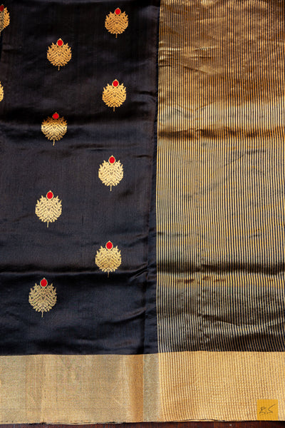 Priyankari- Black Chanderi Pure Silk Handwoven Saree
