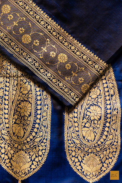 Smitha- Blue Banarasi Satin Silk Handwoven Saree