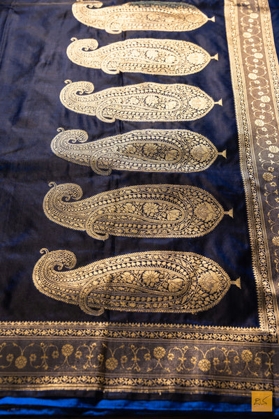 Smitha- Blue Banarasi Satin Silk Handwoven Saree