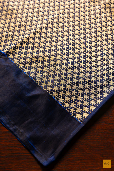 Smitha- Blue Banarasi Satin Silk Handwoven Saree