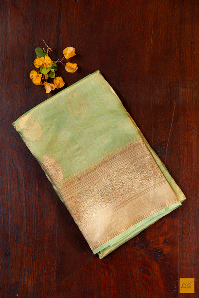 Green Banarasi Tissue Organza Handwoven Saree