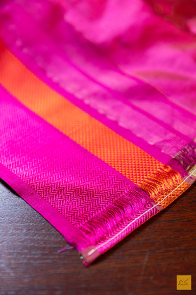Prajaktha- Blue Maheshwari Pure Silk Handwoven Saree