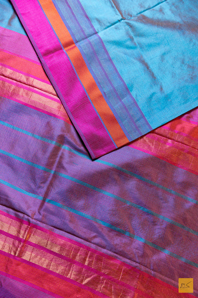 Prajaktha- Blue Maheshwari Pure Silk Handwoven Saree