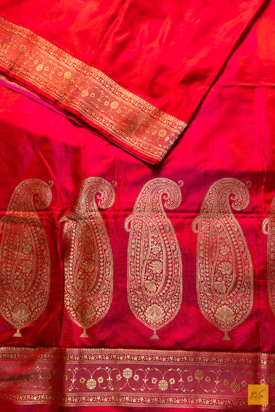 Rajani- Red Banarasi Satin Silk Handwoven Saree