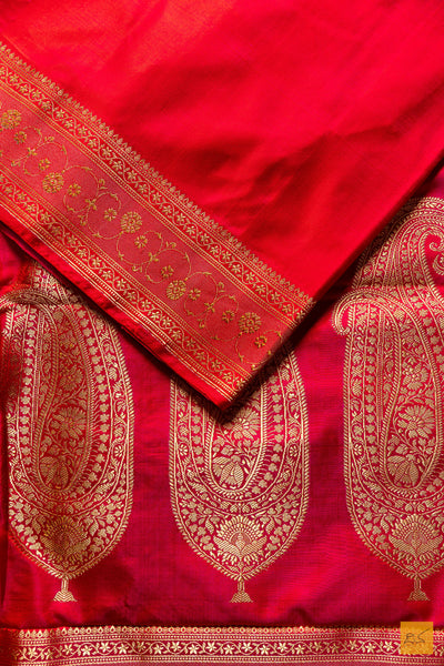 Rajani- Red Banarasi Satin Silk Handwoven Saree