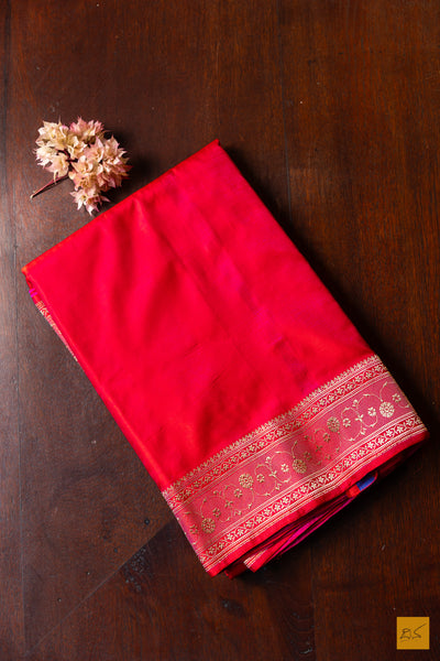 Rajani- Red Banarasi Satin Silk Handwoven Saree