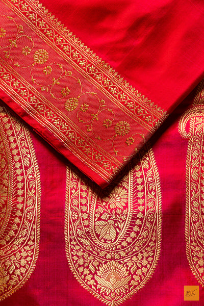 Rajani- Red Banarasi Satin Silk Handwoven Saree
