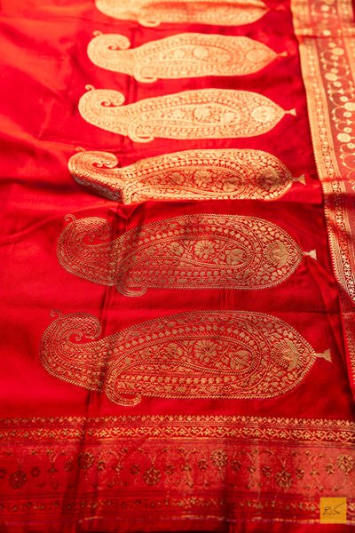 Rajani- Red Banarasi Satin Silk Handwoven Saree