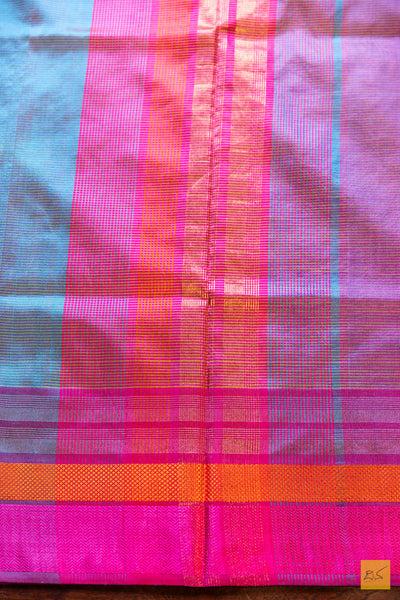 Prajaktha- Blue Maheshwari Pure Silk Handwoven Saree