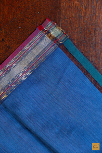 Sandhya- Maroon-Blue Maheshwari Silk Cotton Handwoven Saree