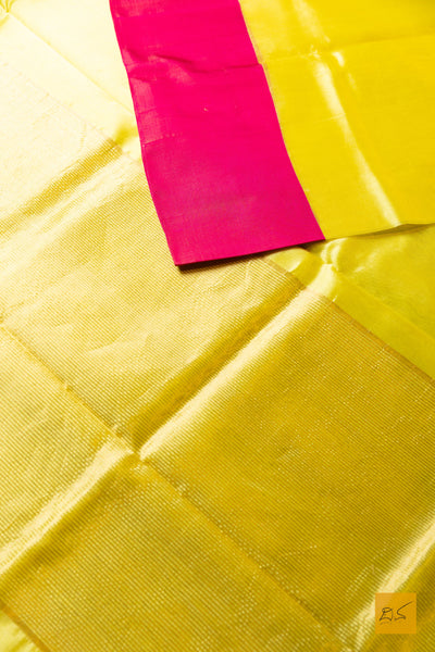 Mahasana- Yellow Chanderi Pure Silk Handwoven Saree