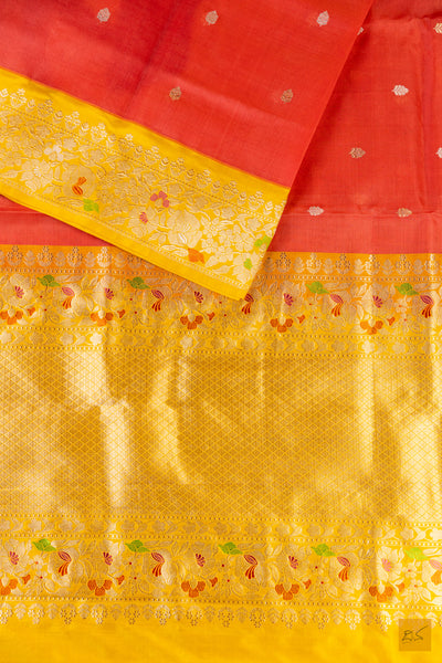 Peach Banarasi Organza Handwoven Saree