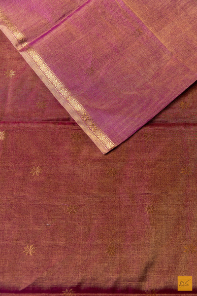 Suroopa- Pink Tissue Maheshwari Silk Cotton Handwoven Saree