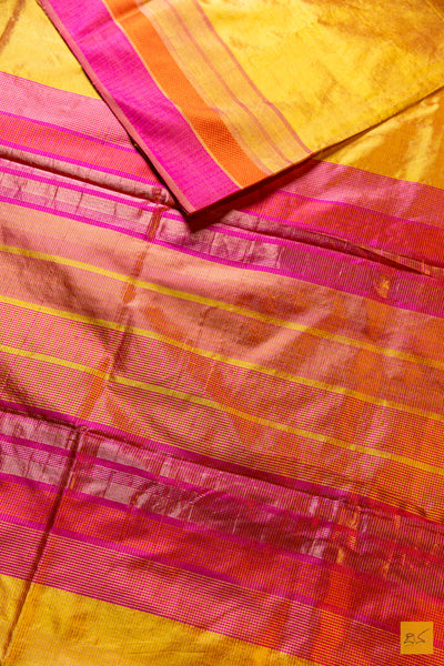 Tanvi - Yellow Maheshwari Pure Silk Handwoven Saree