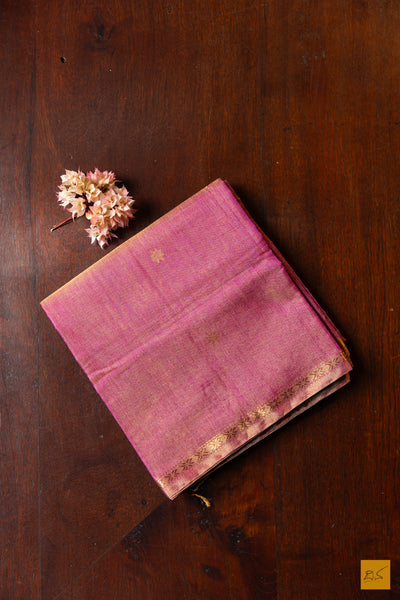 Suroopa- Pink Tissue Maheshwari Silk Cotton Handwoven Saree
