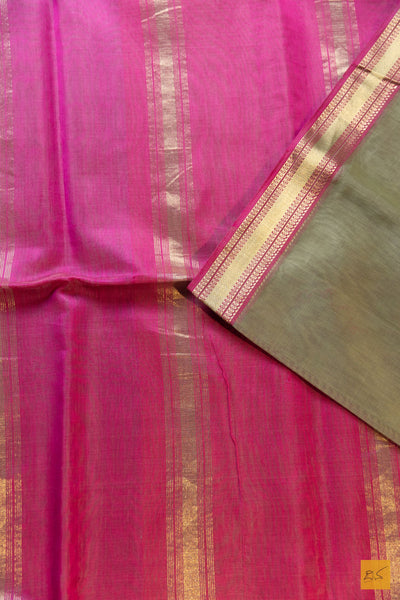 Nimeshika- Green-Pink Maheshwari Silk Cotton Handwoven Saree