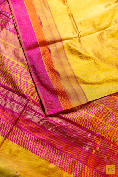 Tanvi - Yellow Maheshwari Pure Silk Handwoven Saree