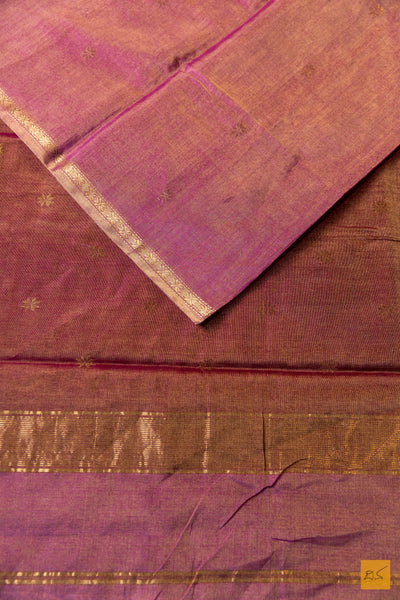 Suroopa- Pink Tissue Maheshwari Silk Cotton Handwoven Saree