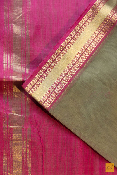Nimeshika- Green-Pink Maheshwari Silk Cotton Handwoven Saree