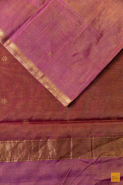Suroopa- Pink Tissue Maheshwari Silk Cotton Handwoven Saree
