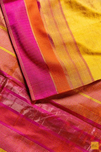 Tanvi - Yellow Maheshwari Pure Silk Handwoven Saree