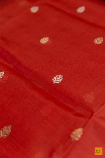 Peach Banarasi Organza Handwoven Saree