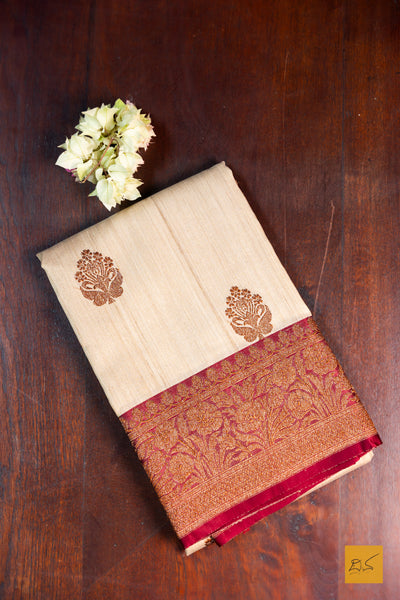 Dhruva- Off White Banarasi Tussar Silk Handwoven Saree